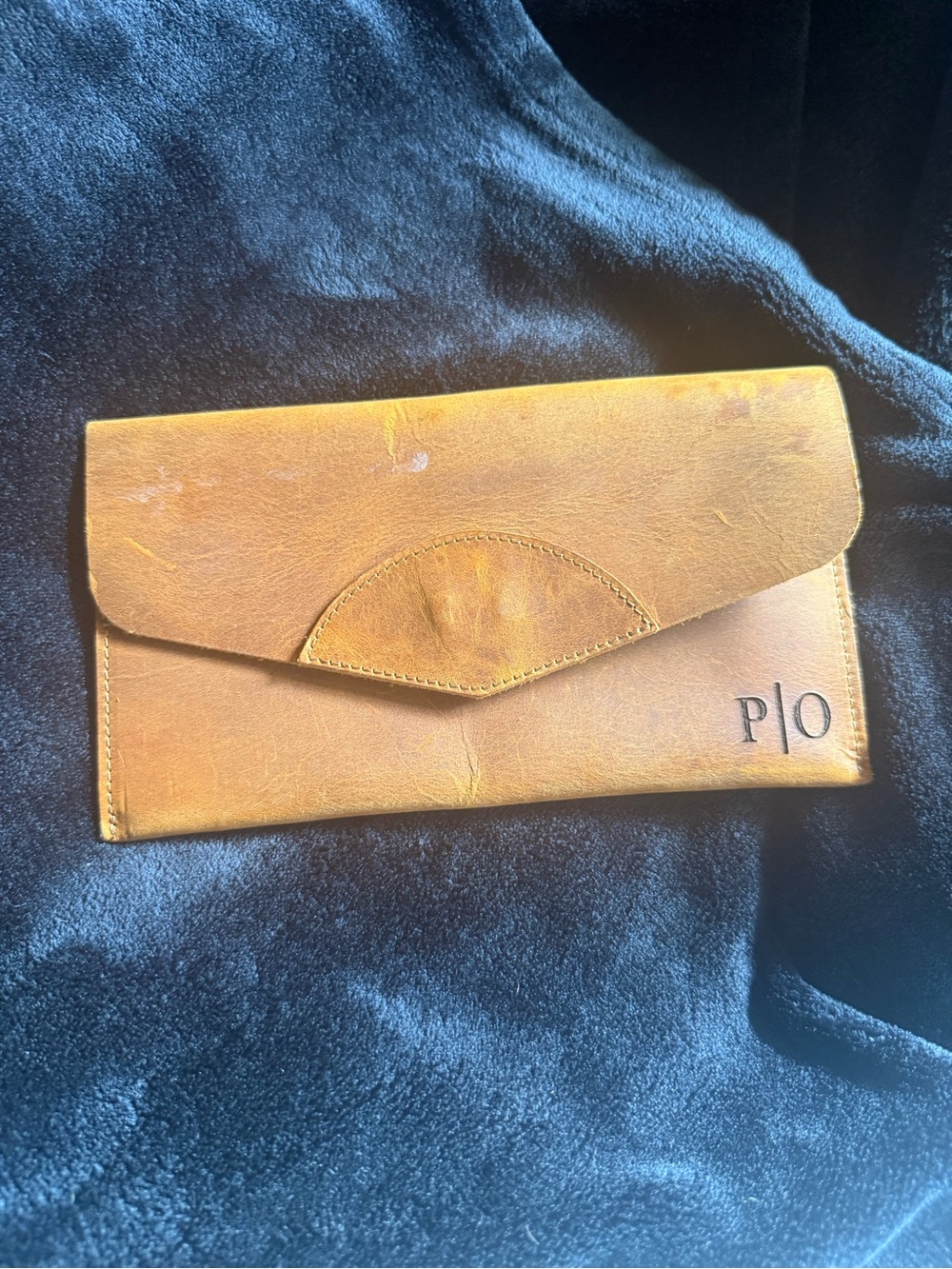 Monogrammed Tan Leather Envelope Clutch